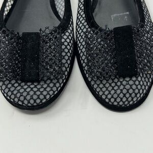 Stuart Weizmann d’Orsay Black Sparkly Silver Tone Mesh Bow Flats Size 7.5 Narrow